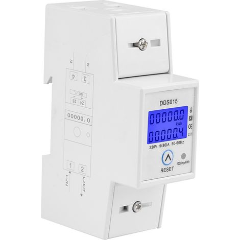 Compteur d'énergie monophasé numérique LCD 5-80A 230V 50Hz Wattmètre rail DIN DDS015 (1/5)