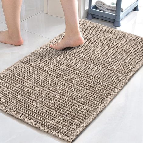 Tapis de bain gaufré 60 x 90 cm en microfibre kaki, super absorbant, séchage rapide, doux au toucher pour la salle de bain (1/5)