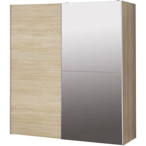 Les Tendances – Armoire moderne chêne Sonoma 2 portes coulissantes – Miroir intégré – 170,3 cm longueur – 190,5 cm hauteur – Rangement optimal (1/5)
