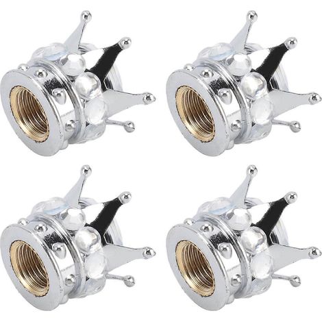 4 capuchons de valve de roue en forme de couronne diamant, universels pour voitures, camions, vélos, blanc (4 pièces). (1/4)