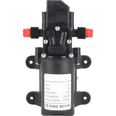 Pompe à eau auto-amorçante DC 12V 60W, débit 5L/min, pression 116Psi, hauteur d'aspiration 1,5 m, pour nettoyage et systèmes solaires Crezuo (1/4)