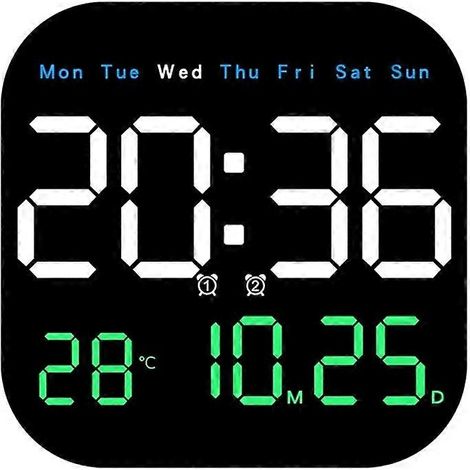 Horloge murale numérique LED avec télécommande, affichage de la température, de l'heure et de la date du jour, style réveil de bureau/salon (1/5)