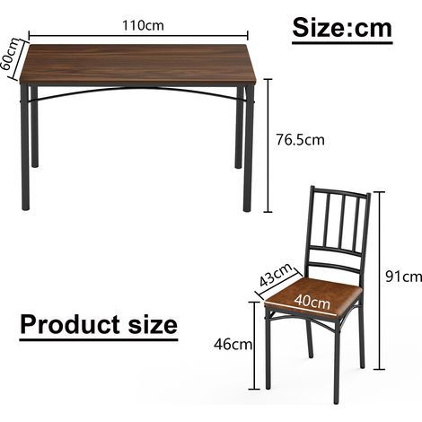 Ensemble table à manger industrielle en bois de noyer avec 4 chaises, 110 x 60 x 76,5 cm (1/5)