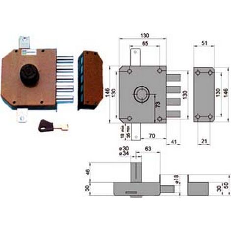 1PZ SERRATURA TRIPLICE DA APPLICARE SENZA SCROCCO A POMPA 30620 - mm.60 DX cilindro mm.34 (30620VD60X)