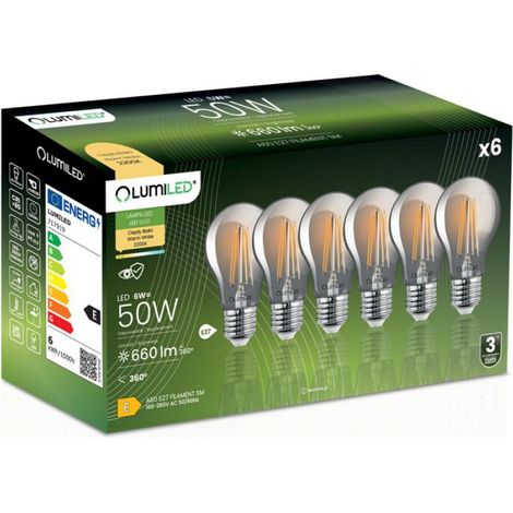 Ampoule LED E27 A60 - 6 W - 660 lm - 2200 K - Angle 360° - Fumé À Filament - Lot De 6 (1/5)