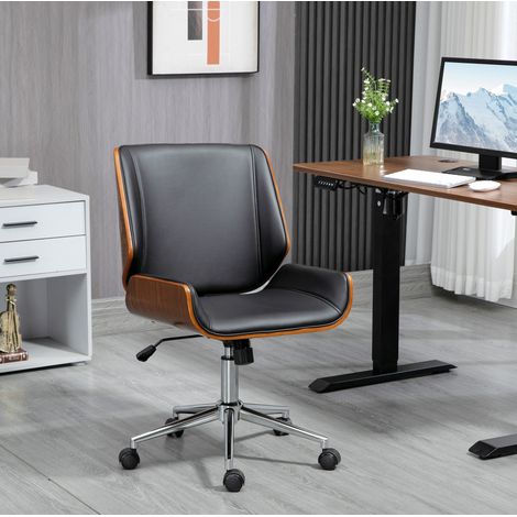 Retro-Bürostuhl 53x60x86–96 cm aus Holz und schwarzem Kunstleder, neigbar – MEUBLIV (1/5)