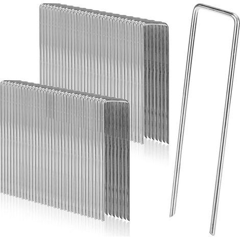 50 pièces Piquets de Tente Anti-Rouille,ancrage de Terre en Fil d'acier Inoxydable galvanisé, Longueur 200mm, Largeur 40mm, Ø 2,5mm (1/5)