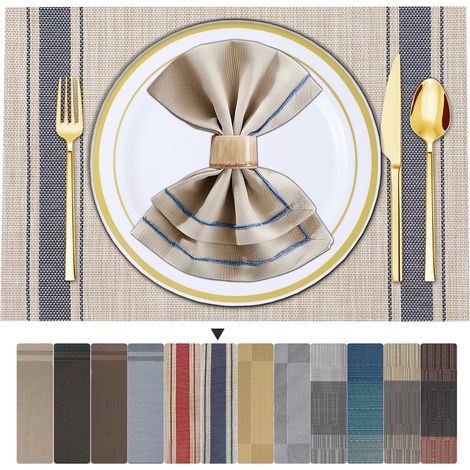 4 Sets de Table Lavable PVC Vinyle Dessous Assiette de Dîner Durables Napperon Rectangulaire Intérieure/Extérieure -4 Pièces, 01 Bleu (1/5)