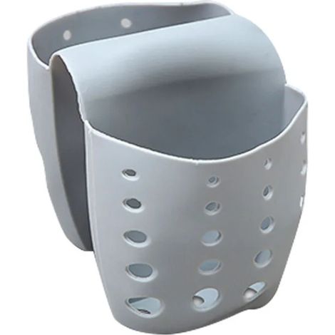(Gris) Organisateur d'évier de cuisine à double panier avec porte-ustensiles, porte-savon et porte-éponge, accessoire de rangement suspendu pour la bonde de salle de bain (1/5)