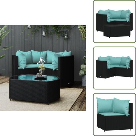 Salon de jardin 4 pcs avec coussins Noir Résine tressée - Salon De Jardin - Mobilier De Jardin - Set De Salon Extérieur - Table Basse - Chaise Lounge (1/5)
