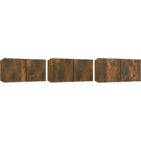 Meubles TV suspendus 3 pcs, Étagère TV, Meuble de Salon, Chêne fumé 60x30x30 cm OIB5793E (1/5)