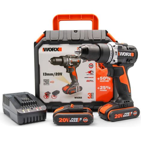WORX WX352 Trapano avvitatore con percussione brushless 60nm-20V con 2.0 batterie da 2.0Ah (1/4)
