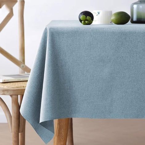 Nappe carrée - 120 x 120 cm - Mélange coton-lin - Lavable - Toile cirée - Bleu clair - Antitache - Imperméable (1/5)