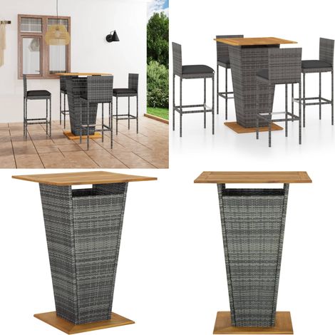 Ensemble de bar de jardin 5 pcs et coussins Résine tressée Gris - Meubles De Jardin - Salon De Jardin - Set De Bar - Mobilier D'extérieur - Résine Tressée - Home & Living (1/5)