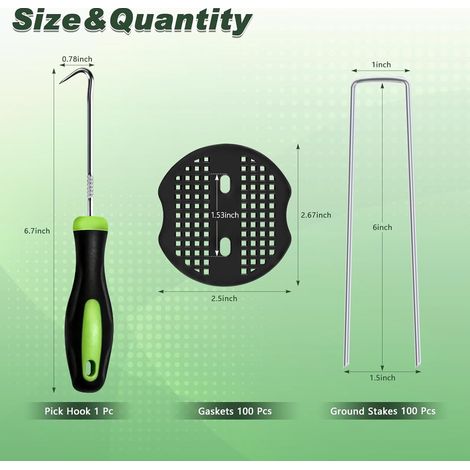 Piquets de fixation en U de 16 cm pour bâche et toile anti-mauvaises herbes, agrafes de jardin en métal pour serre, Composition : 100 pièces, Couleur : noir (1/5)