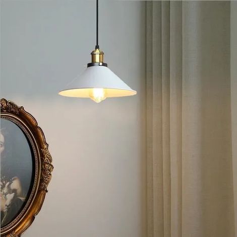 Lampe Luminaire Vintage,Lustre Suspension Industrielle Retro Style Edison pour Salon Chambre,22CM,Blanc (1/4)