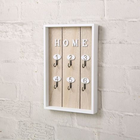 Porte-clés mural en bois avec 6 crochets, gris - Online Store