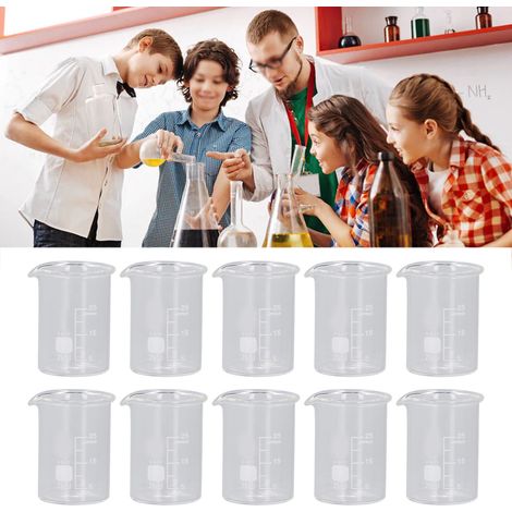 Ensemble de 10 Béchers en Verre pour Expériences Scientifiques avec Graduations, Matériel Pédagogique de Laboratoire 25mL (1/5)