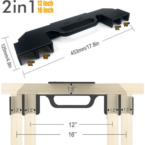 Cadre 2 en 1 Noir Outils pour ossature, montants d'ossature centimétriques, outils de traçage, dispositifs de fixation pour ossature, supports de panneaux de menuiserie, serre-joints. (1/5)
