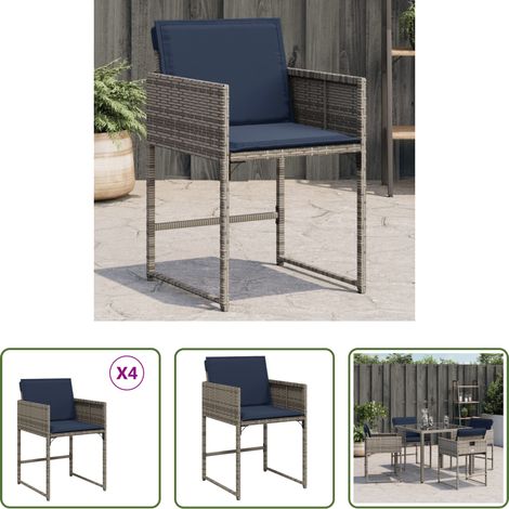 Rattanstuhl -  Gartenstühle mit Kissen 4 Stk. Grau Poly Rattan (1/5)