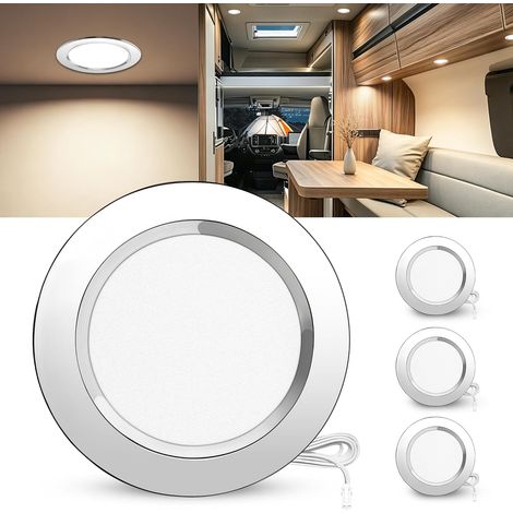 Lot de 3 Spot LED Encastrable 12V, 4000K Blanc Neutre 3.5W 330LM Alu Spots de Plafond Intensité Variable, LED Encastrable Plafond Trou 55-58mm, IP44 Plafonnier Spot pour Camper Meuble, Chrome (1/5)