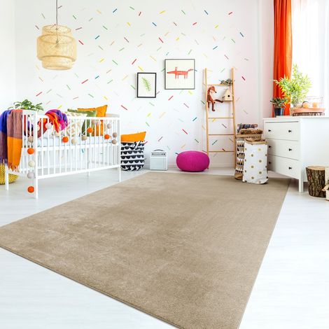 Tapis de salon à poils courts, uni, design moderne, lavable 150 cm x 150 cm x 14 mm, dunkelbeige, Carré
