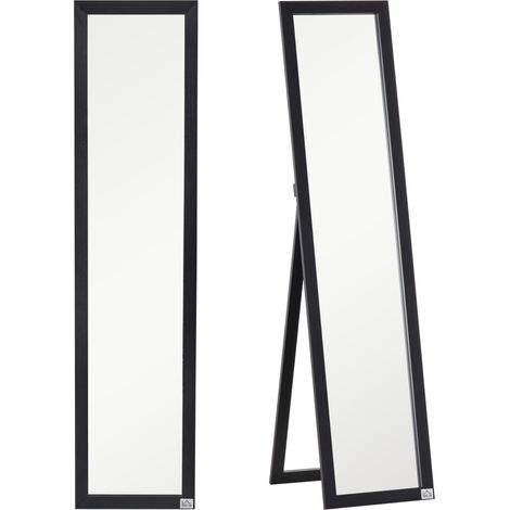 Miroir sur pied pour chambre – Miroir mural pour salon – Dimensions 37 x 154 cm – Noir – Pose au sol ou murale