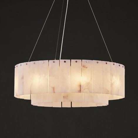 Atfolix-Lustre de salle à manger en albâtre - Marbre et fer - Ampoule G9 - Dimensions : 58 x 58 x 20 cm (1/5)