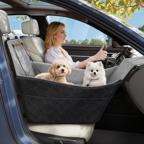 Siège Auto Élevé pour Chien jusqu'à 16kg, Noir & Gris (1/5)