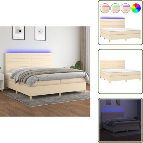 Sommier à lattes de lit et matelas et LED Crème 200x200cm Tissu - Sommier Tapissier - Lit Plateforme - Lit Avec Led - Matelas À Ressorts Ensachés - Têted Lit Ajustable (1/5)