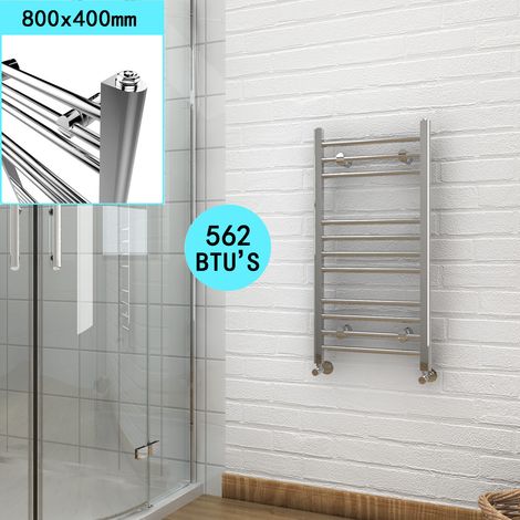 ELEGANT 800 x 400 mm Chrome Designer Flat Panel Heated Towel Rail Radiator High Heat Output + Chrome Thermostatic Radiator Valves (1/5)
