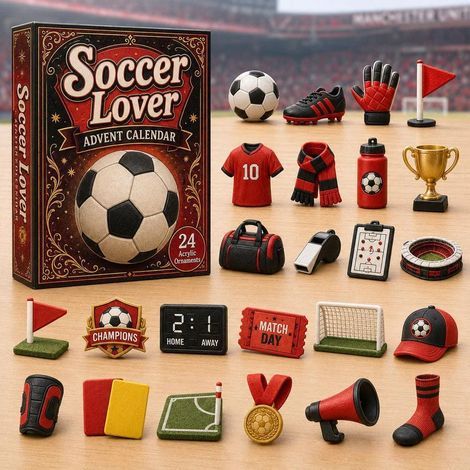 Calendario dell'Avvento sportivo 2D 2026 - Calcio rosso - Scatola a sorpresa