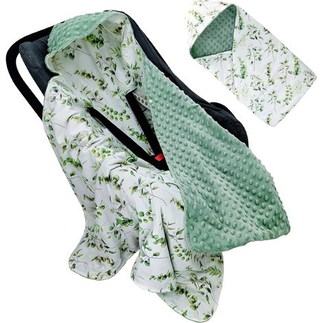 Couverture Bébé Réversible - 1 Pièce - Coton Et Peluche - Avec Capuche - Pour Nacelle Poussette Siège Auto - Vert 90x90 Cm (1/5)