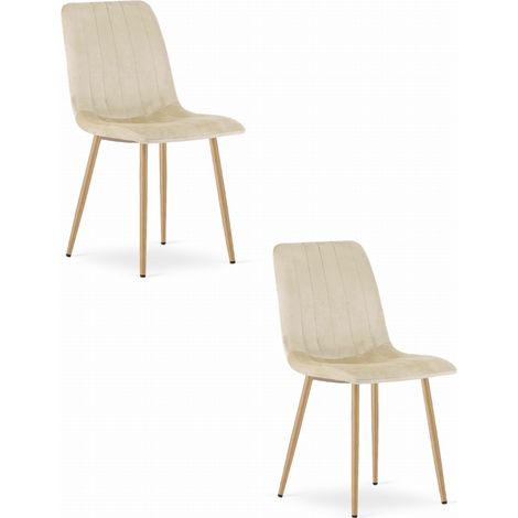 Sedia Lava - velluto beige chiaro / gambe color legno x 2 (1/5)