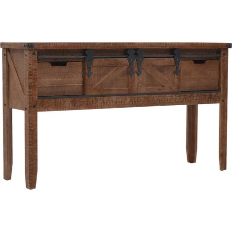 Vidaxl – Table console en bois massif de sapin 131 x 35,5 x 75 cm – 2 tiroirs – Surface polie et peinte – Couleur marron