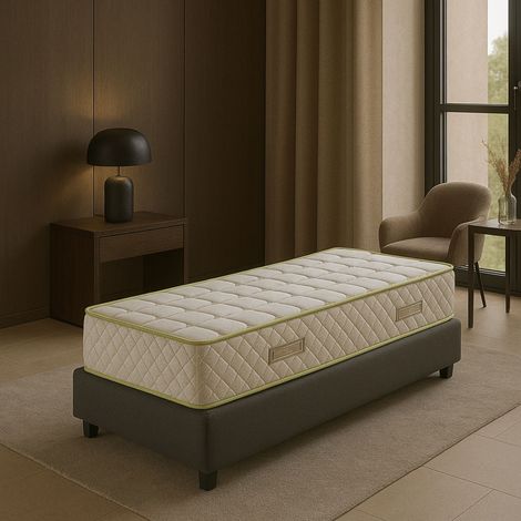 Lot de 2 Matelas 90x190 Tissu avec Maxi Naturel Mousse HR 35 Kg/m3 - 21 Cm Soutien Ferme + 2 Oreillers à Mémoire de Forme valeur 178 Û 90 190 Natura (1/4)