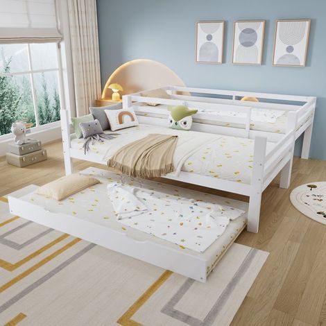 Lit superposé - Blanc - Étagères 2m - Échelle sécurisée - Lit extensible (1/4)