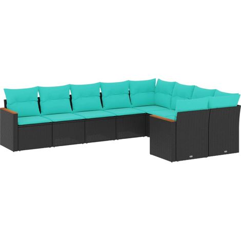 9-teiliges Gartensofa-Set mit Kissen, schwarzes Polyrattan vidaXL (1/5)