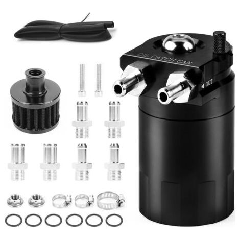 Oil Catch Can, 300 ml Aluminium Oil Catch Breather Can Auto, réservoir universel en aluminium avec accessoires inclus, noir