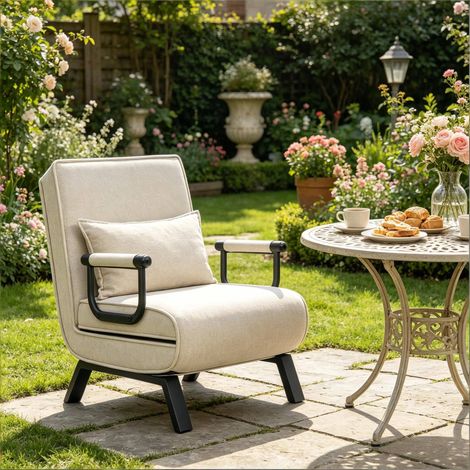 Sillón cama 3 en 1 reclinable de lino beige OKMYHOME (1/5)