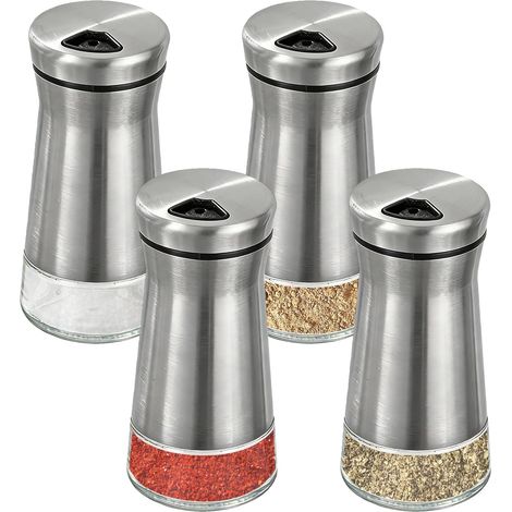 4-Piece Stainless Steel Salt and Pepper Shaker Set with Lids (1/5)
