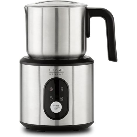CASO Crema & Choco Inox, Montalatte per latte vaccino e latte vegetale, Schiuma di latte fredda, Contenitore in acciaio inox di alta qualità con manico isolante termico