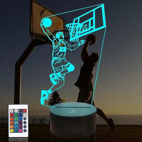 Veilleuse 3D joueur de basket-ball, lampe de chevet LED pour enfants, 16 couleurs changeantes avec télécommande et fonction minuterie, décoration pour chambre d'enfant (1/5)