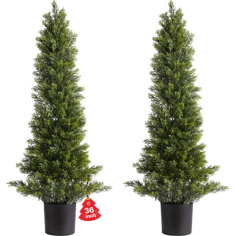 VEVOR Alberi di Cedro Artificiali Topiari, 2 Set da 914 mm, Arbusti di Pino Finto, Piante Finte di Seta dallAspetto Reale, Facile da Montare per Decorare Portico Anteriore, Patio Esterno, Giardino