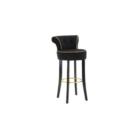 Tabouret De Bar Luxy En Velours Noir Synthétique - 46 X 48 X 96 Cm - Dossier Confortable Et Repose-Pieds En Métal Doré - Design Glamour Essentiel (1/5)