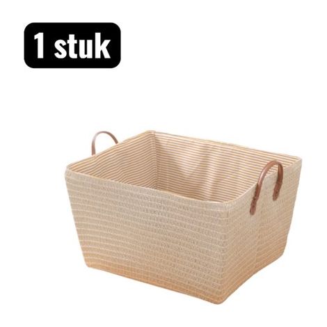 Cesto portabiancheria pieghevole in stile rattan intrecciato con manici (bianco sporco, 45x35x25 cm) (1/3)