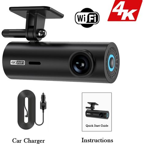 (Sans carte SD) Caméra embarquée, boîtier noir pour véhicule, mini caméra frontale 4K WiFi (1/5)