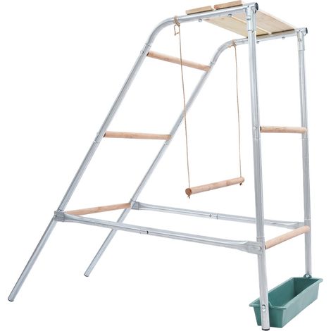 Sitzstange aus geteilten verzinkten Rohren, 110 x 100 x 49 cm, mit Rillen, Hühnerleiter, Sitzstange für Hühnerstall, Zubehör für Hühnerstall (1/5)