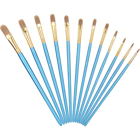 Ensemble de 12 pinceaux ronds en nylon, porte-pinceaux en bois bleu, tube en aluminium, outils de dessin pour artistes (1/5)