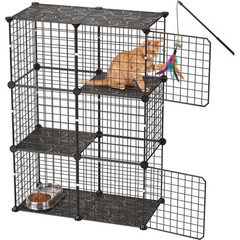 VEVOR Jaula para Mascotas de 3 Niveles 71,1 x 35,5 x 104,1 cm Casa de Gatos, con Puertas Plataformas, Alambre de Metal y Conectores Reforzados, Corral para Mascotas Pequeñas, para Comer Descansar (1/5)